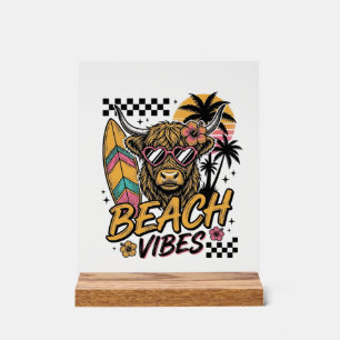 Strand-Vibes Highland-Kuh Sommer-Vektor-Art_1 Acrylschild