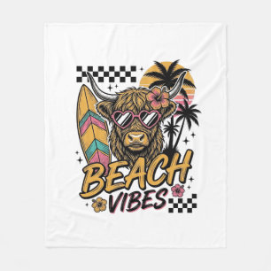 Strand-Vibes Highland-Kuh Sommer-Vektor-Art_1 Fleecedecke