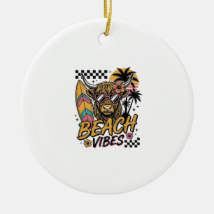 Strand-Vibes Highland-Kuh Sommer-Vektor-Art_1 Keramik Ornament