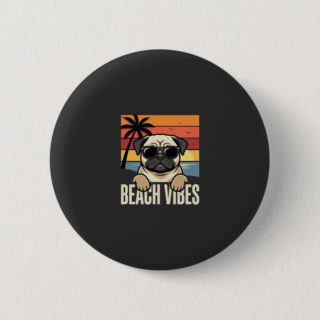 Strand-Vibes-Mops-Hund-Sonnenuntergang Button (Vorderseite)