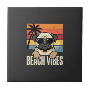 Strand-Vibes-Mops-Hund-Sonnenuntergang Fliese