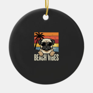 Strand-Vibes-Mops-Hund-Sonnenuntergang Keramik Ornament