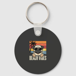 Strand-Vibes-Mops-Hund-Sonnenuntergang Schlüsselanhänger
