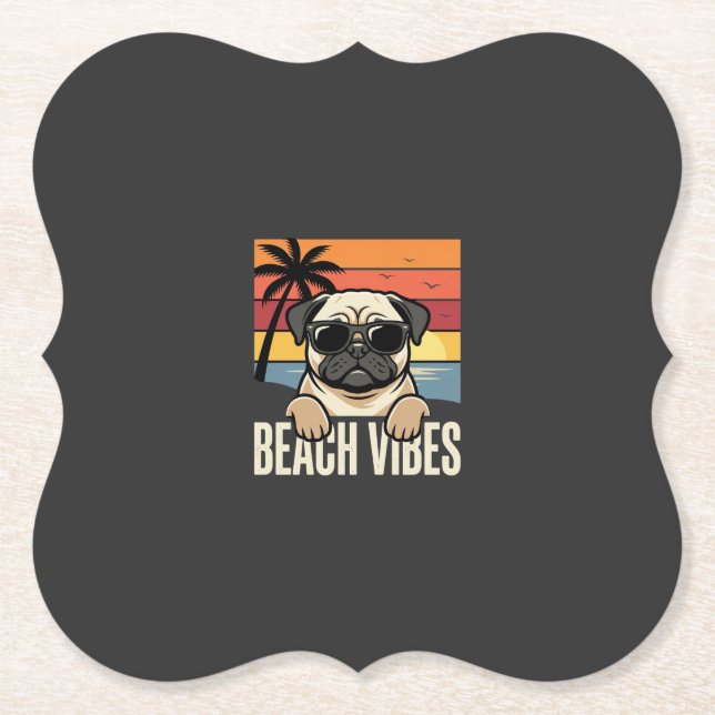 Strand-Vibes-Mops-Hund-Sonnenuntergang Untersetzer (Vorderseite)