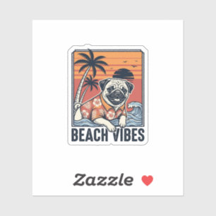 Strand-Vibes-Mops im Vintage-Schnitt Design_1 Aufkleber