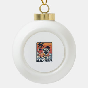 Strand-Vibes-Mops im Vintage-Schnitt Design_1 Keramik Kugel-Ornament