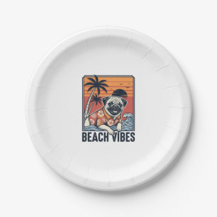 Strand-Vibes-Mops im Vintage-Schnitt Design_1 Pappteller