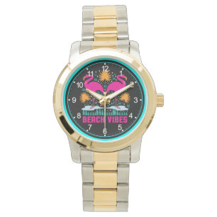 Strand-Vibes Rosa Flamingo-Design Armbanduhr