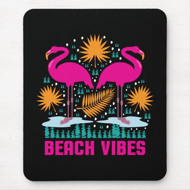 Strand-Vibes Rosa Flamingo-Design Mousepad (Vorne)