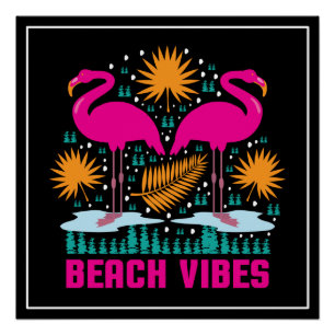 Strand-Vibes Rosa Flamingo-Design Poster