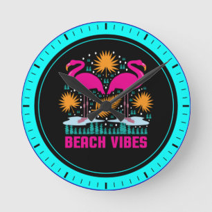 Strand-Vibes Rosa Flamingo-Design Runde Wanduhr