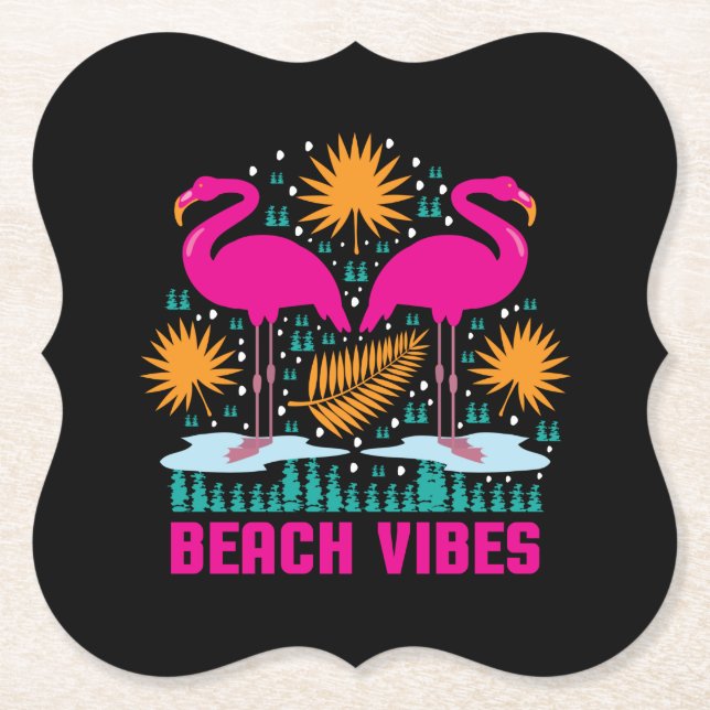 Strand-Vibes Rosa Flamingo-Design Untersetzer (Vorderseite)