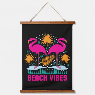 Strand-Vibes Rosa Flamingo-Design Wandteppich Mit Holzrahmen