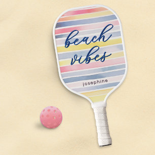 Strand-Vibes Wasserfarbe Pastellstreifen Personali Pickleball Schläger