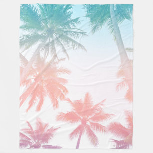 Strand Vintage Sonnenuntergang Palmen Fleecedecke