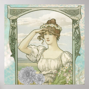 *~* Strand Vintage viktorianisch AR23 Frau Art Nou Poster