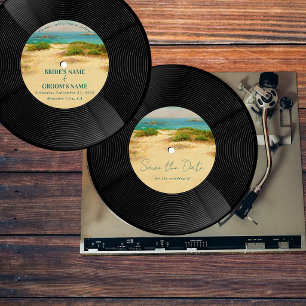 Strand Vinyl-Schallplatte Hochzeit Termin vormerke Einladung