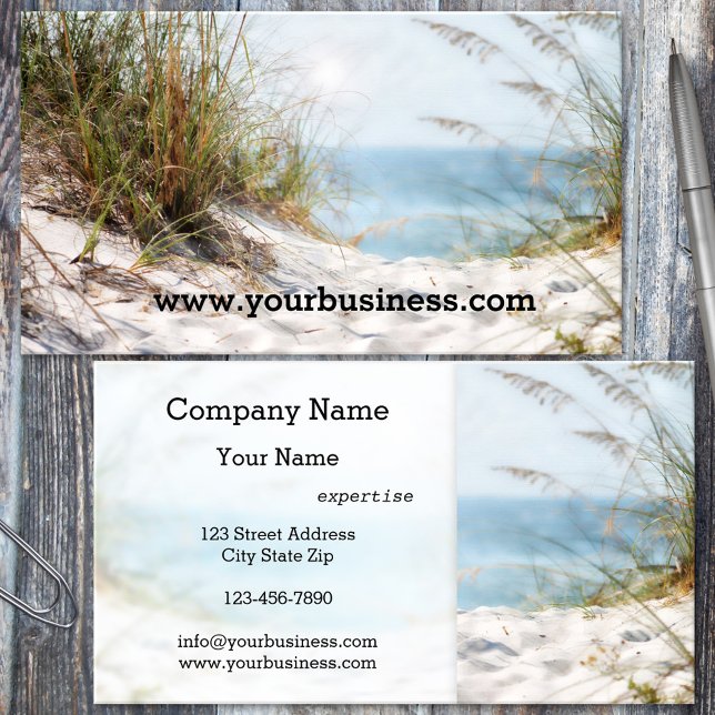 Strand Visitenkarte (Business card template with a relaxing image of a beach and the ocean)