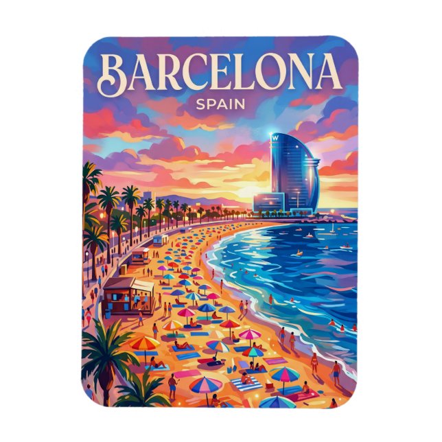 Strand von Barceloneta Spanien Magnet (Vertikal)