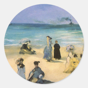 Strand von Boulogne von Edouard Manet, Vintage Art Runder Aufkleber