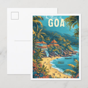 Strand von Goa Indien Vintage Kunst Reiseillustrat Postkarte