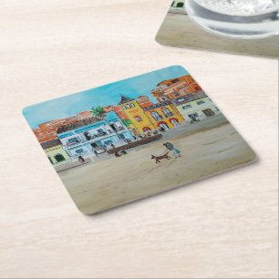 Strand von Malvarrosa Gemälde von Alfred Fox Rechteckiger Pappuntersetzer