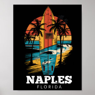 Strand von Neapel Florida Surfbrett Surfen Retro Poster