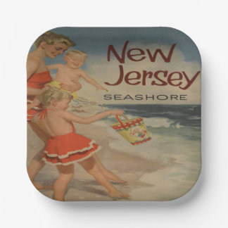 Strand von New Jersey Vintage-Touristen-Urlaub Pappteller