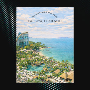 Strand von Pattaya Thailand Aquarell Ozeanblick Feiertagspostkarte