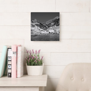Strand von Positano Marina Grande 2 - BW Quadratische Wanduhr