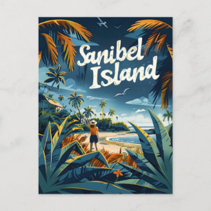 Strand von Sanibel Island im Vintage-Stil Postkarte