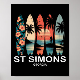 Strand von St Simons Georgia Surfbrett Surfen Retr Poster