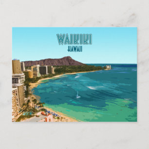 Strand von Waikiki Honolulu Oahu Hawaii Vintage Postkarte