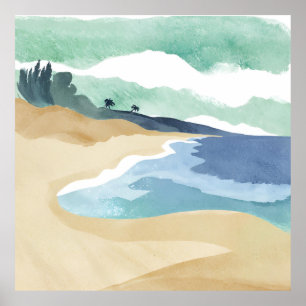Strand Wasserfarbe Blau Poster