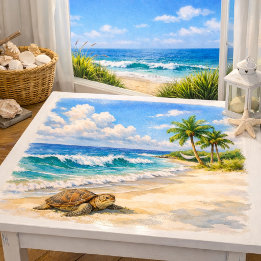 Strand-Wasserfarbe mit Meeresschildkröte Seidenpapier