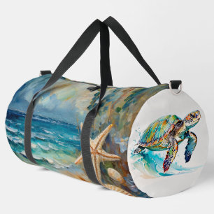 Strand-Wasserfarbe-Nautik-Seeschildkröten-Groß Duffle Bag