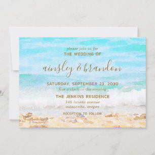 Strand Wasserfarben Hochzeit Einladung