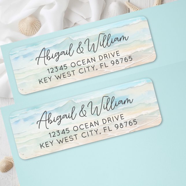 Strand-Wasserfarben-Hochzeit-Rücksendeadresse (Beach Watercolor Wedding Return Address Label)