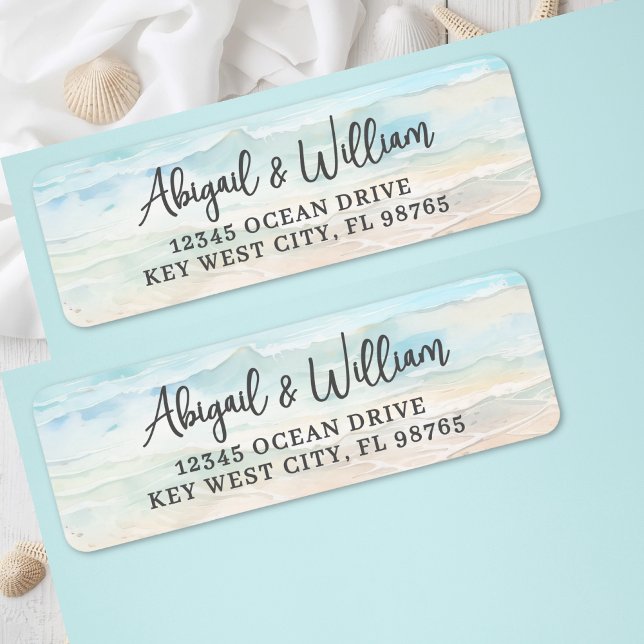 Strand-Wasserfarben-Hochzeit-Rücksendeadresse (Beach Watercolor Wedding Return Address Label)