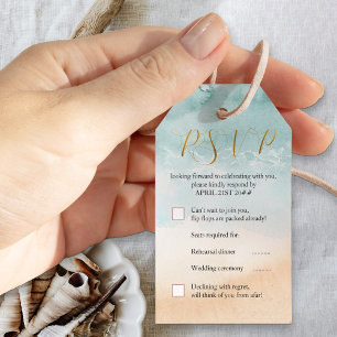 Strand-Wasserfarben-Ziel-Hochzeit-RSVP-Ticket Geschenkanhänger