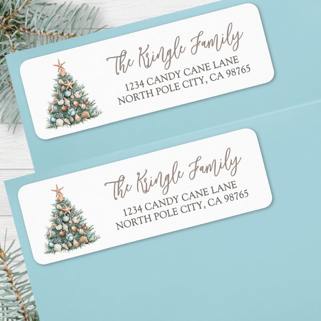 Strand-Weihnachtsbaum-Rücksendeadresse (Beach Christmas Tree Return Address label)