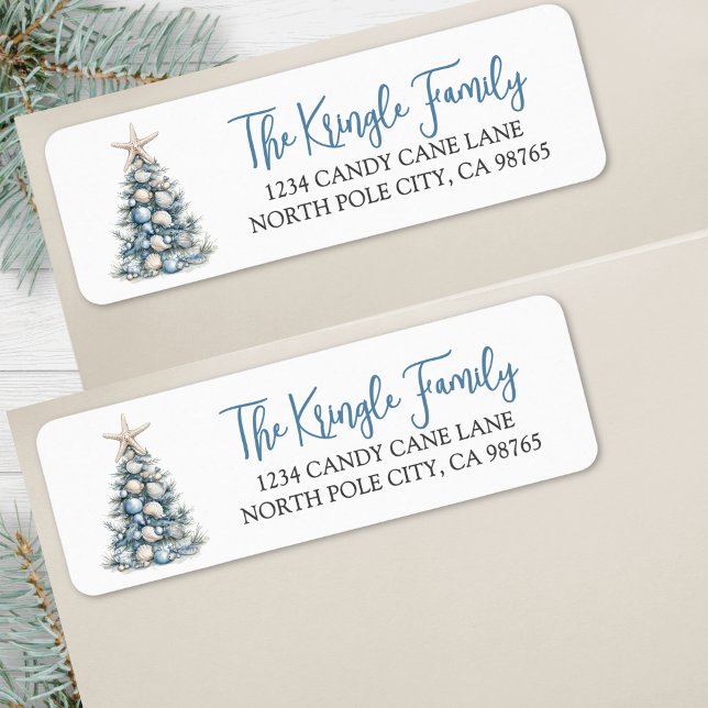 Strand-Weihnachtsbaum-Rücksendeadresse (Beach Christmas Tree Return Address label)