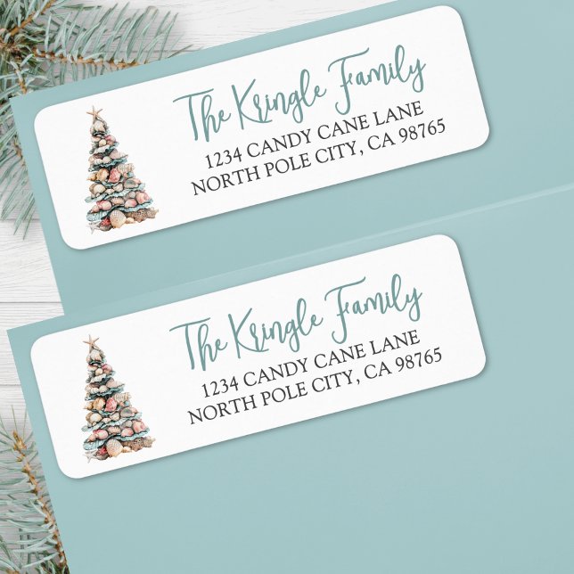 Strand-Weihnachtsbaum-Rücksendeadresse (Beach Christmas Tree Return Address label)