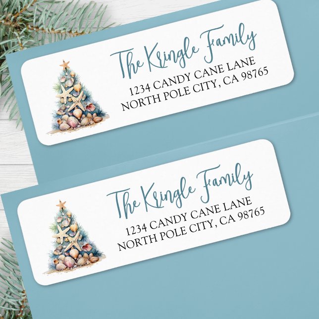 Strand-Weihnachtsbaum-Rücksendeadresse (Beach Christmas Tree Return Address label )