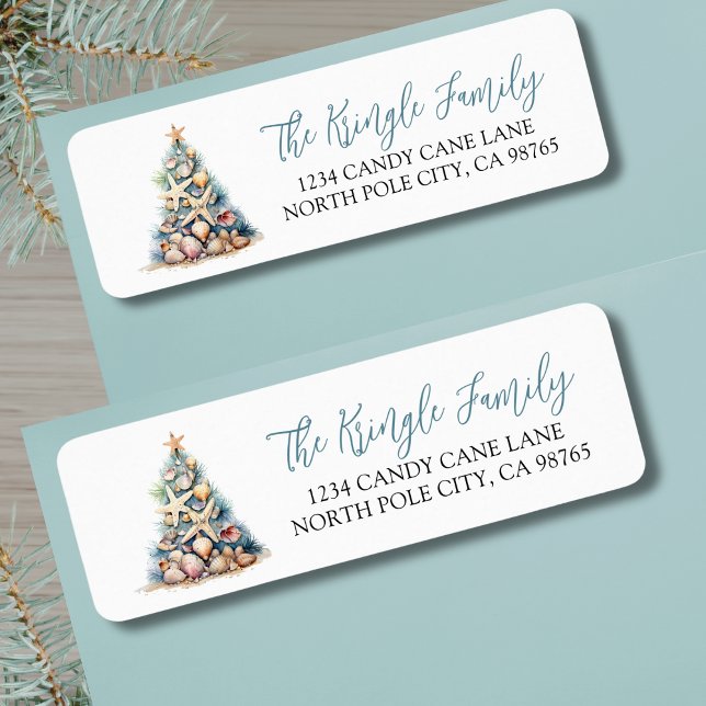 Strand-Weihnachtsbaum-Rücksendeadresse (Beach Christmas Tree Return Address label )
