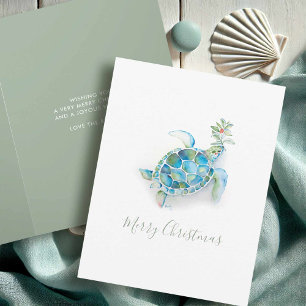Strand-Weihnachtskarten Wasserfarbe Meeresschildkr Feiertagskarte
