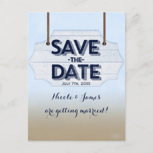 Strand Weißes Holz Schild Save the Date Postkarte