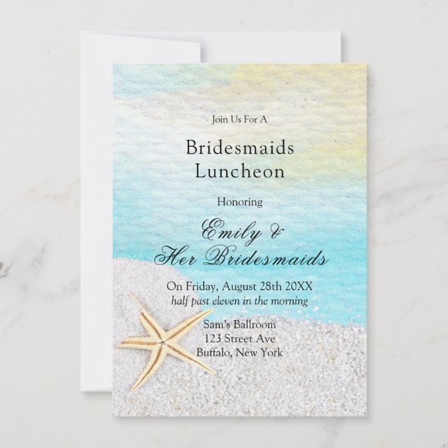 Strand White Sand Bridesmais Luncheon Einladung (Vorderseite)