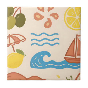 Strand-Zitronen-Sommer-Doodle Verspielte Vibes Fliese