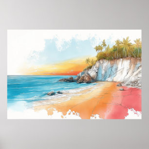 Strandabbildungen Pastell Farbe Zeichnend Poster